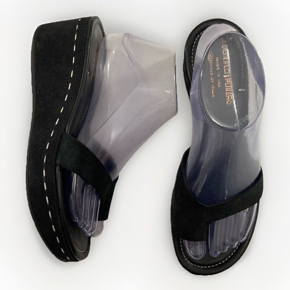 Donald J Pliner Salya Sandals Women’s 8M Black Suede 2.5" Wedge Dress Shoes